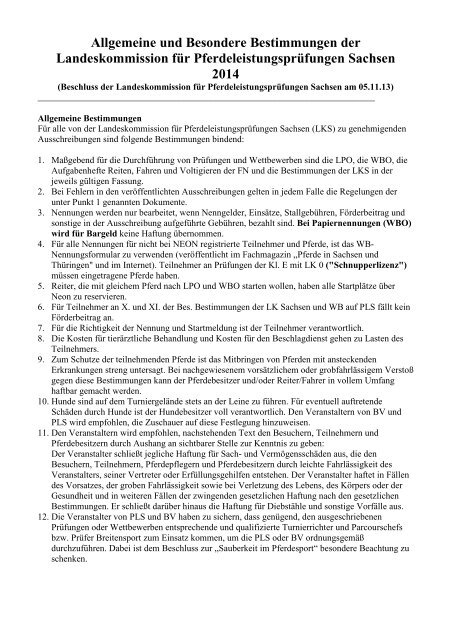 Allgemeine und Besondere Bestimmungen der Landeskommission ...
