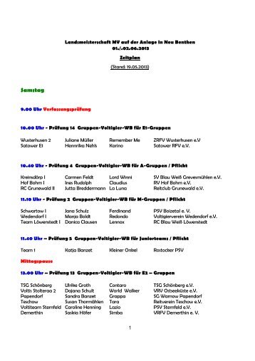 Zeitplan - Pferdesportverband-MV