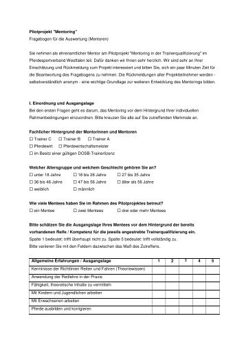 Auswertungsbogen Mentoren - Pferdesportverband Westfalen