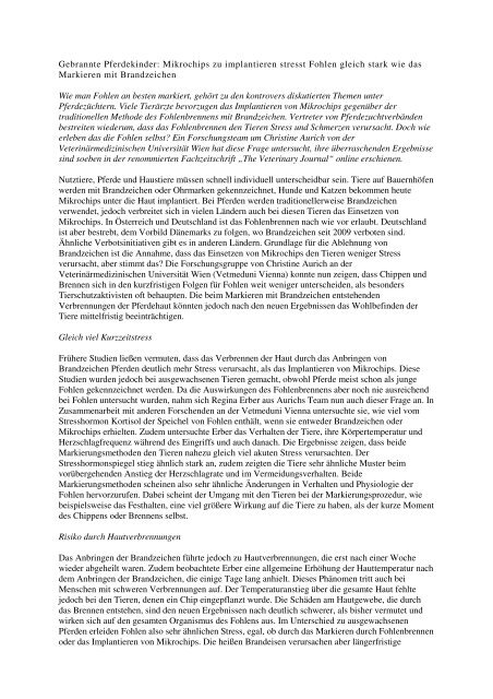 weitere Informationen - Pferdewissenschaften