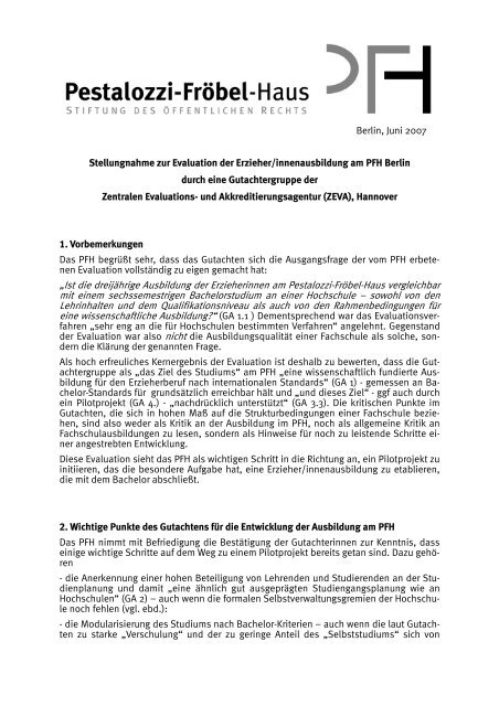 Stellungnahme des PFH zur Evaluation - Das Pestalozzi-FrÃ¶bel-Haus