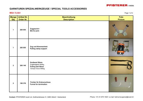 garnituren spezialwerkzeuge / special tools accessories - Pfisterer