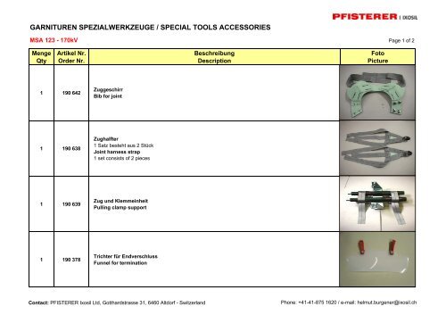 garnituren spezialwerkzeuge / special tools accessories - Pfisterer
