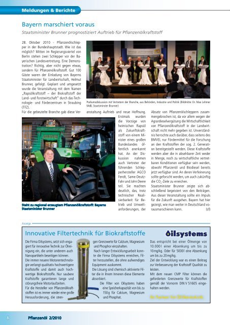 Ausgabe 2010-2 - PflanzenÃ¶l Fachmagazin: Willkommen