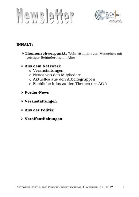 Newsletter Ausgabe 4 Juli 2012 - Netzwerk - Pflege und ...