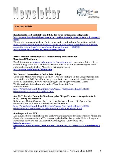 Newsletter Ausgabe 4 Juli 2012 - Netzwerk - Pflege und ...