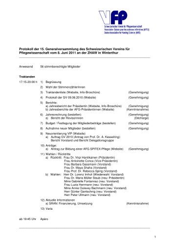 Protokoll Generalversammlung 2011 - Schweizerischer Verein für ...