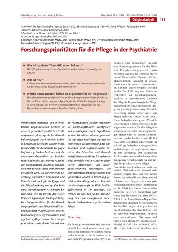 Forschungsprioritäten für die Pflege in der Psychiatrie - VfP