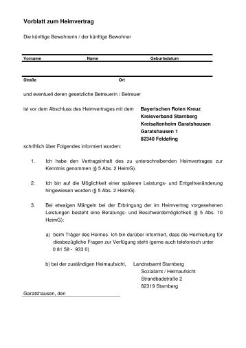 Vorblatt zum Heimvertrag - AOK Pflege-Navigator