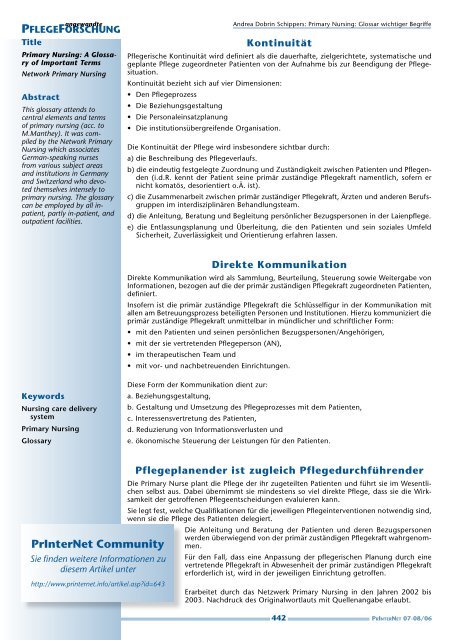 Primary Nursing: Glossar wichtiger Begriffe - Pflegeportal