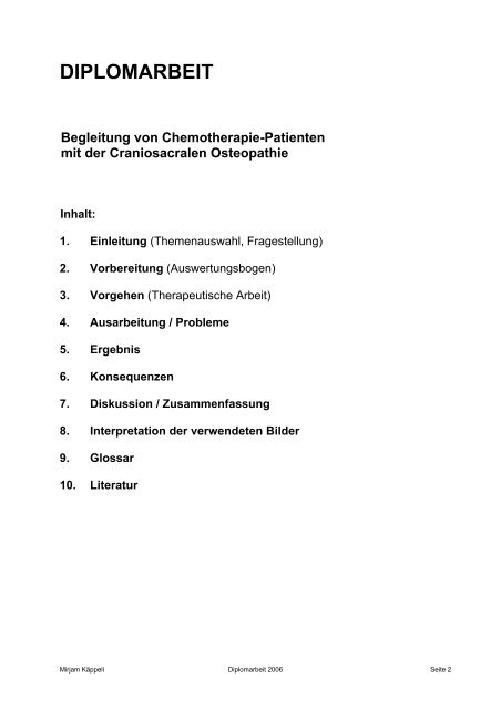 Begleitung von Chemotherapie Patienten mit der Craniosacralen ...