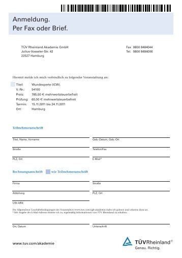 Anmeldung. Per Fax oder Brief. - Pflegeseminar