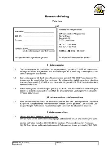 Hausnotruf-Vertrag - Rainer Guse - IHR persÃ¶nlicher Pflegeservice