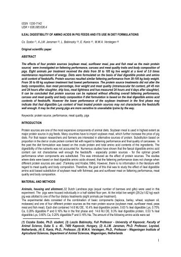 ILEAL DIGESTIBILITY OF AMINO ACIDS IN PIG FEEDS AND ITS ...