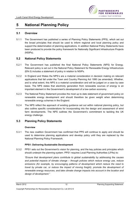 Planning Supporting Statement - Partnerships for Renewables