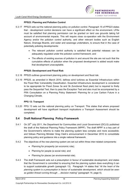 Planning Supporting Statement - Partnerships for Renewables