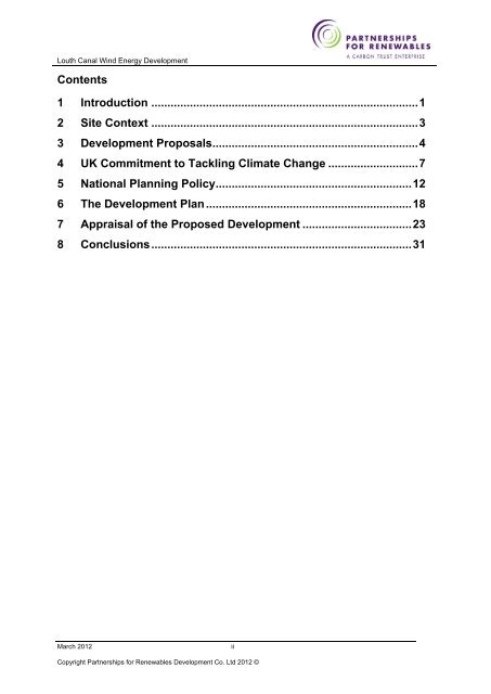 Planning Supporting Statement - Partnerships for Renewables