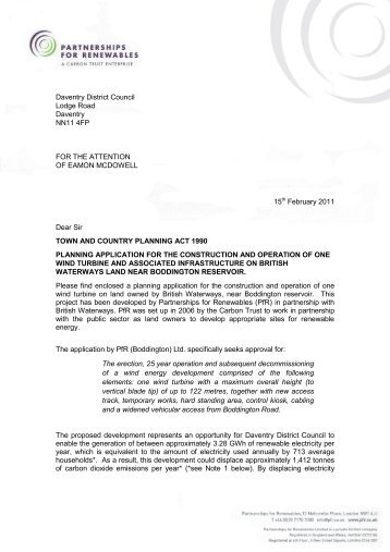 Boddington Cover Letter - Partnerships for Renewables