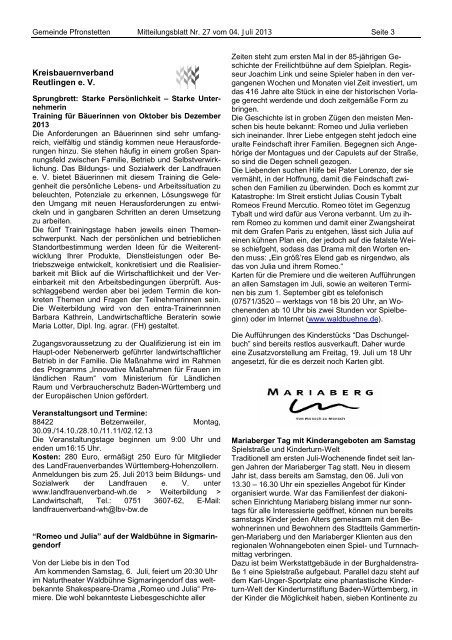 Mitteilungsblatt Nr. 27 vom 04.07.2013 - Pfronstetten