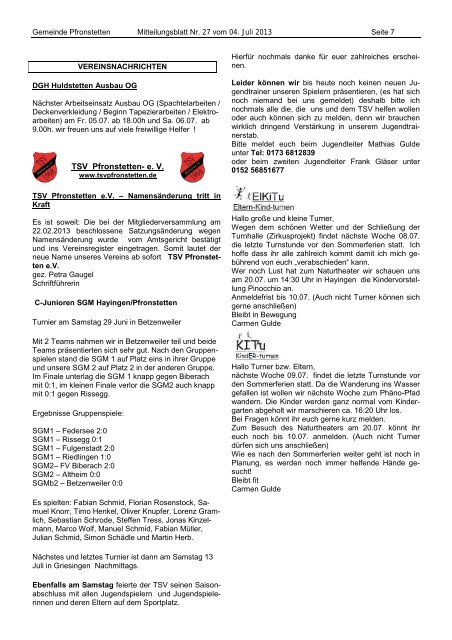 Mitteilungsblatt Nr. 27 vom 04.07.2013 - Pfronstetten