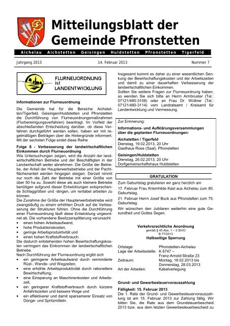 Mitteilungsblatt Nr. 07 vom 14.02.2013 - Pfronstetten