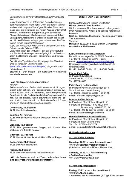 Mitteilungsblatt Nr. 07 vom 14.02.2013 - Pfronstetten