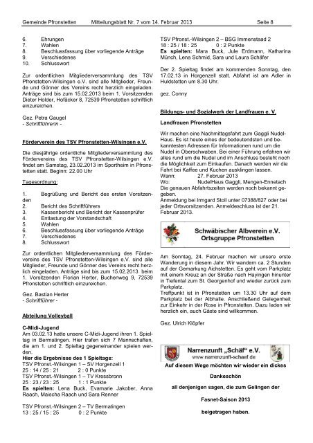 Mitteilungsblatt Nr. 07 vom 14.02.2013 - Pfronstetten