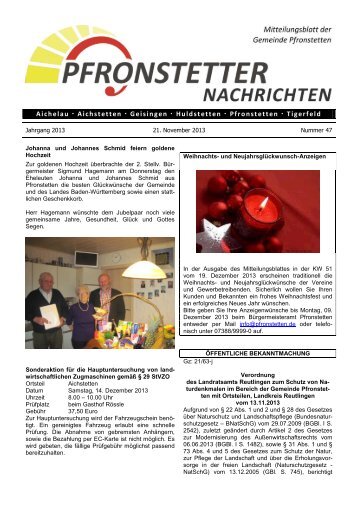 Mitteilungsblatt Nr. 47 vom 21.11.2013 - Pfronstetten