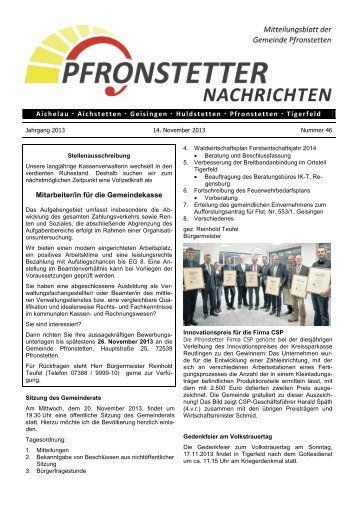 Mitteilungsblatt Nr. 46 vom 14.11.2013 - Pfronstetten