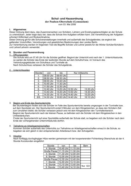 Schul- und Hausordnung - Paulsen-Gymnasium