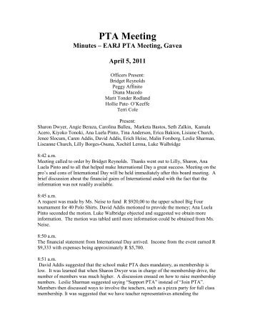 PTA Meeting Minutes