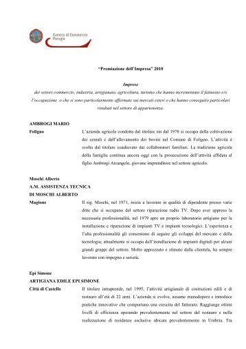 Elenco imprese premiate - CCIAA di Perugia