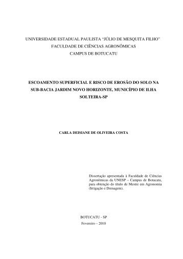 ESCOAMENTO SUPERFICIAL E RISCO DE EROSÃO DO SOLO NA ...