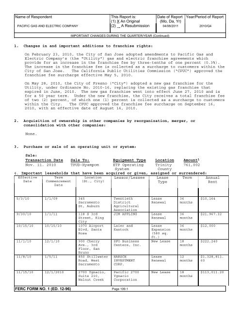 2010 FERC Form 1 - Pacific Gas and Electric Company