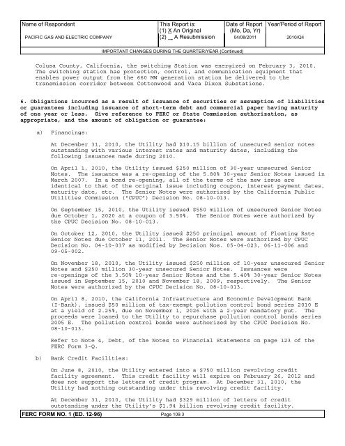 2010 FERC Form 1 - Pacific Gas and Electric Company