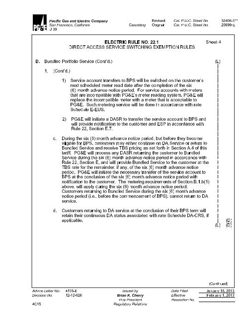 ELECTRIC RULE NO. 22.1 - Pacific Gas and Electric Company