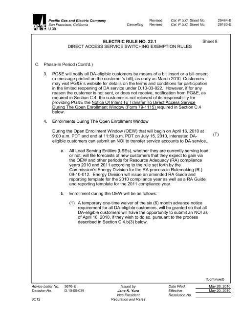 ELECTRIC RULE NO. 22.1 - Pacific Gas and Electric Company