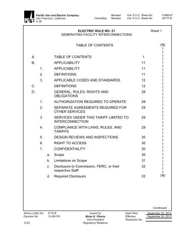 Electric Rule 21 - Pacific Gas and Electric Company