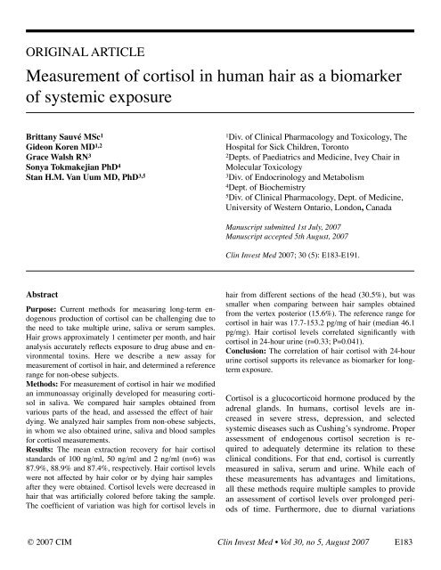 Measurement of cortisol in human hair as a biomarker of ... - UFPR