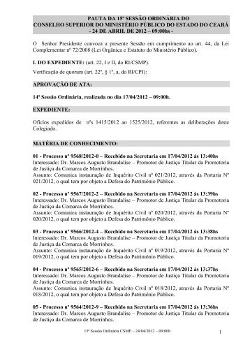24 de abril de 2012 â 09:0 - MinistÃ©rio PÃºblico do Estado do CearÃ¡