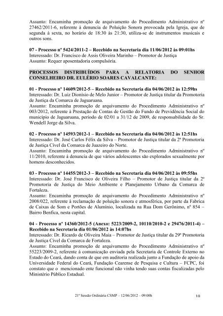 pauta da 21Âª sessÃ£o ordinÃ¡ria do conselho superior do ministÃ©rio ...