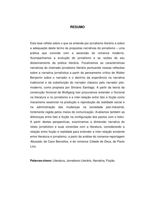 Literatura e Jornalismo: Fato e ficÃ§Ã£o em Abusado e Cidade de Deus