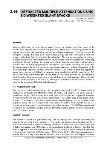 z-99 diffracted multiple attenuation using 3-d weighted slant ... - PGS