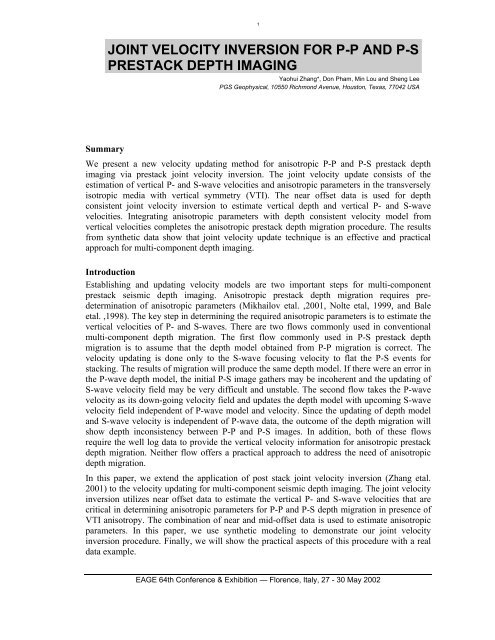 joint velocity inversion for pp and ps prestack depth imaging - PGS