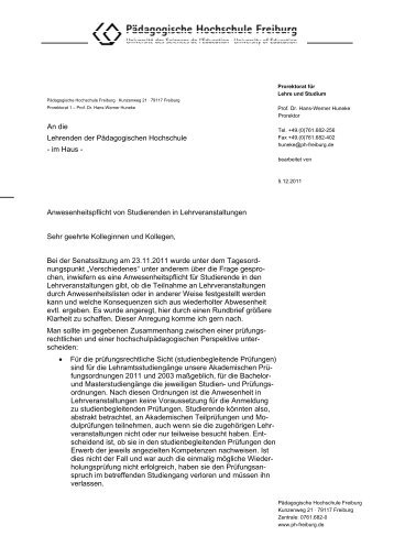 Rundbrief zur Anwesenheitspflicht als .pdf - (PH) Freiburg