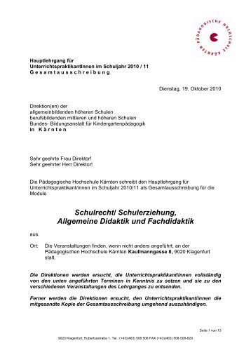 Gesamtausschreibung - Pädagogische Hochschule Kärnten