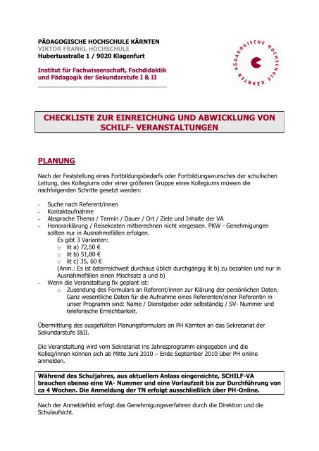 checkliste zur einreichung und abwicklung von schilf- veranstaltungen