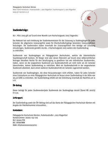 Studienbeiträge - Pädagogische Hochschule Kärnten