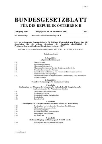Hochschul-Curriculaverordnung 2006 - Pädagogische Hochschule ...