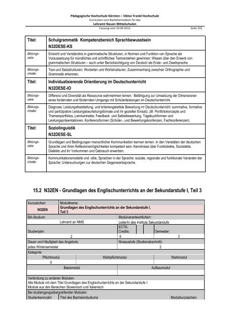 Curriculum zum Bachelorstudium für Hauptschulen / Neue ...